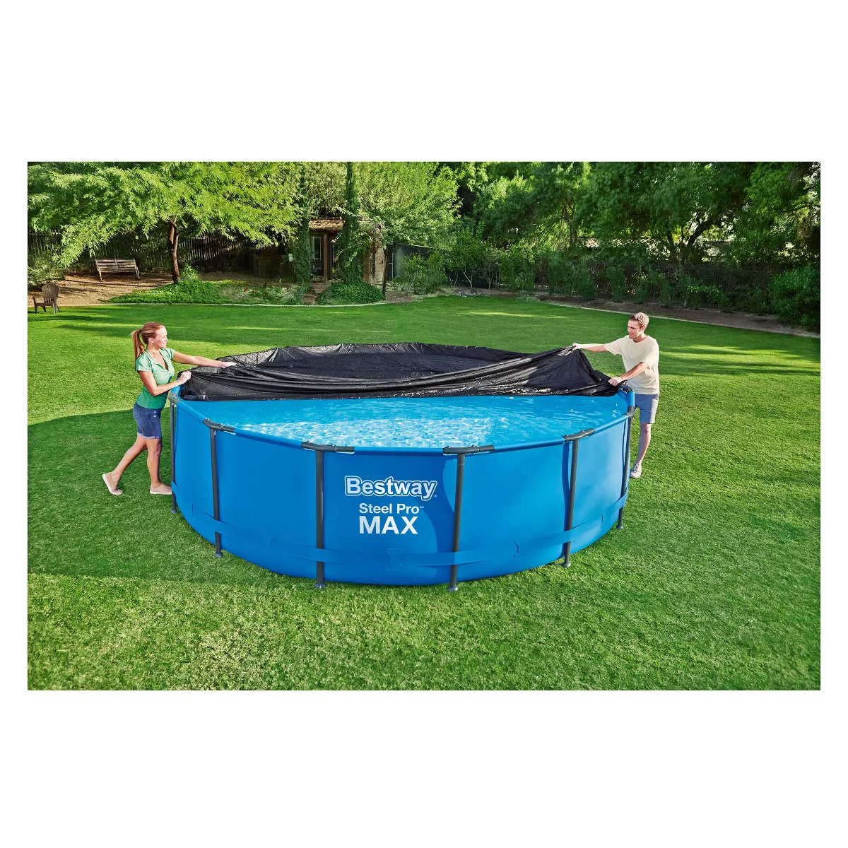 Flowclear 15 Foot Round Steel Pro MAXTM Above Ground Swimming Pool Cover, Black