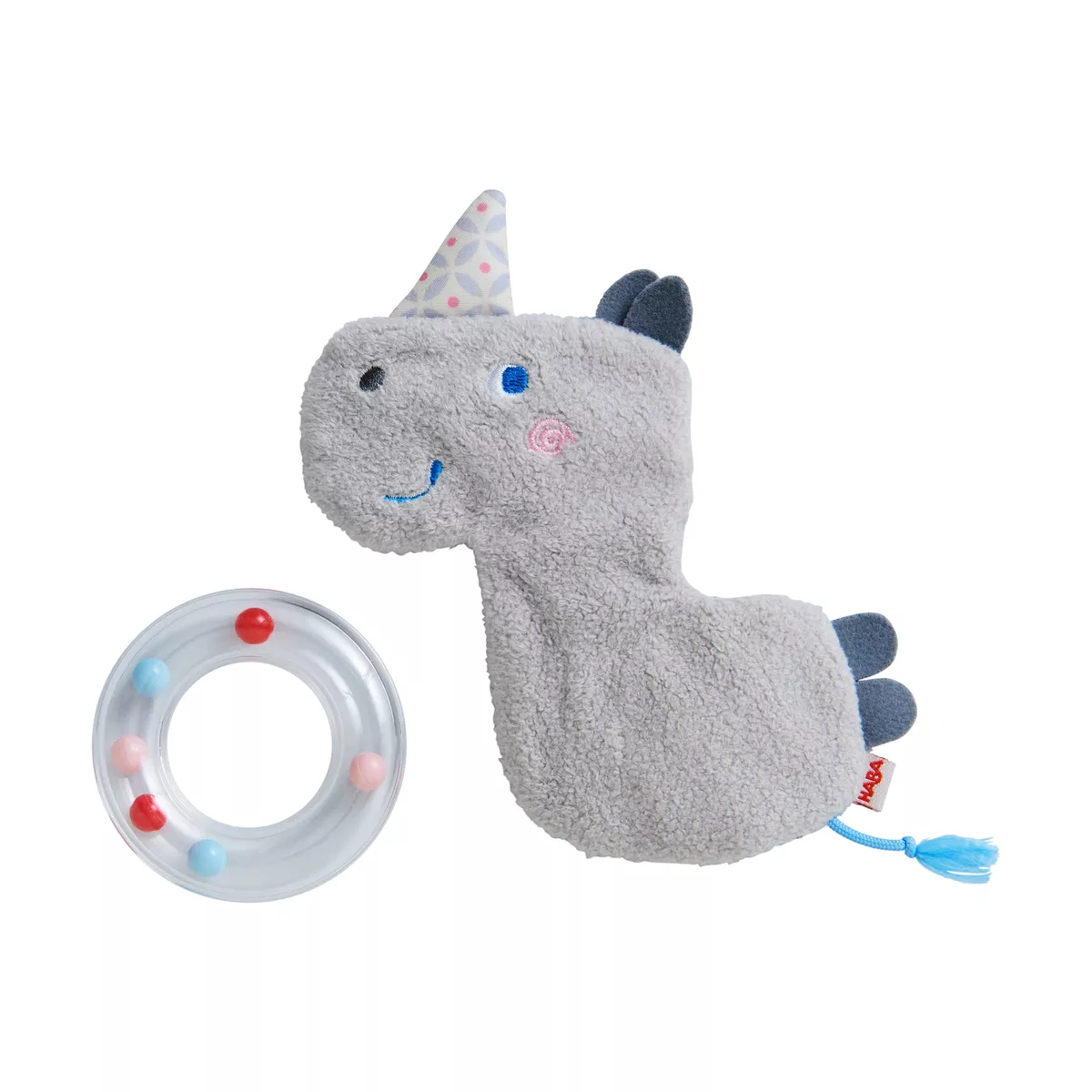 Rhino Fabric Clutching Toy with Removable Plastic Teething Ring