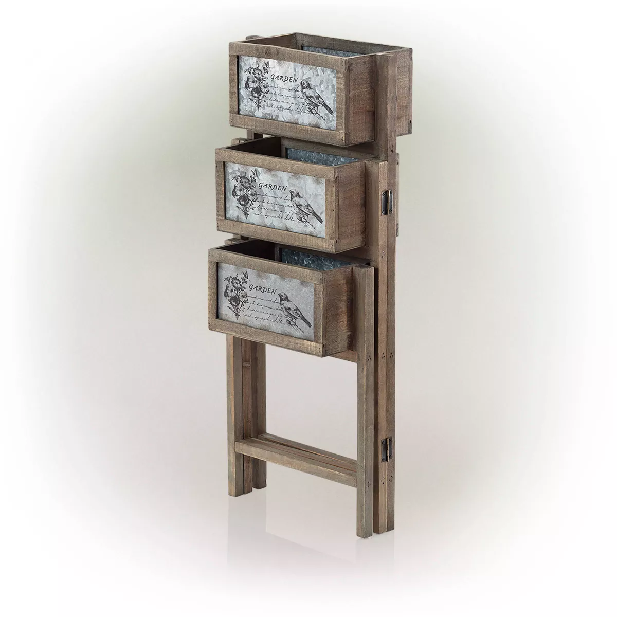 3 Tier Rectangular Wooden Plant Stand With Metal Plate - Alpine Corporation
