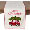 72"x15" Merry Christmas And Red Car Design Poly Blend Table Runner Ivory - Saro Lifestyle