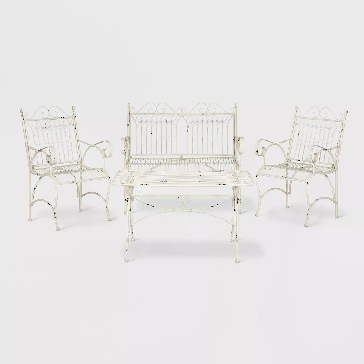 Leah 4pc Cast Iron Patio Chat Set - Antique/White - Safavieh