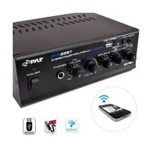 Pyle PTA22BT Mini Compact Bluetooth 80 Watt 2 Channel Home Audio Amplifier Stereo Receiver Sound System with Microphone Input (4 Pack)