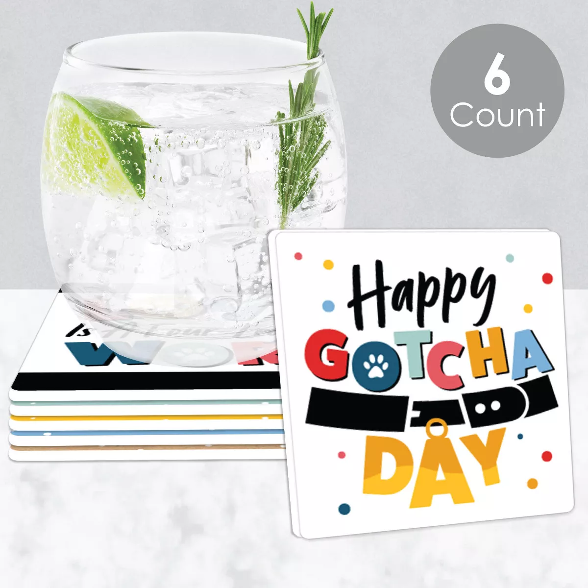 Big Dot of Happiness Happy Gotcha Day - Funny Dog and Cat Pet Adoption Party Decorations - Drink Coasters - Set of 6