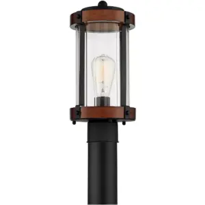 Franklin Iron Works Rustic Industrial Outdoor Post Light Fixture Black Dark Wood 13 3/4