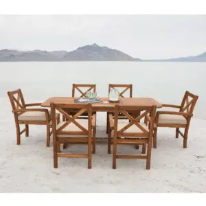 7pc Acacia X - Back Patio Dining Set with Cushions - Brown - Saracina Home