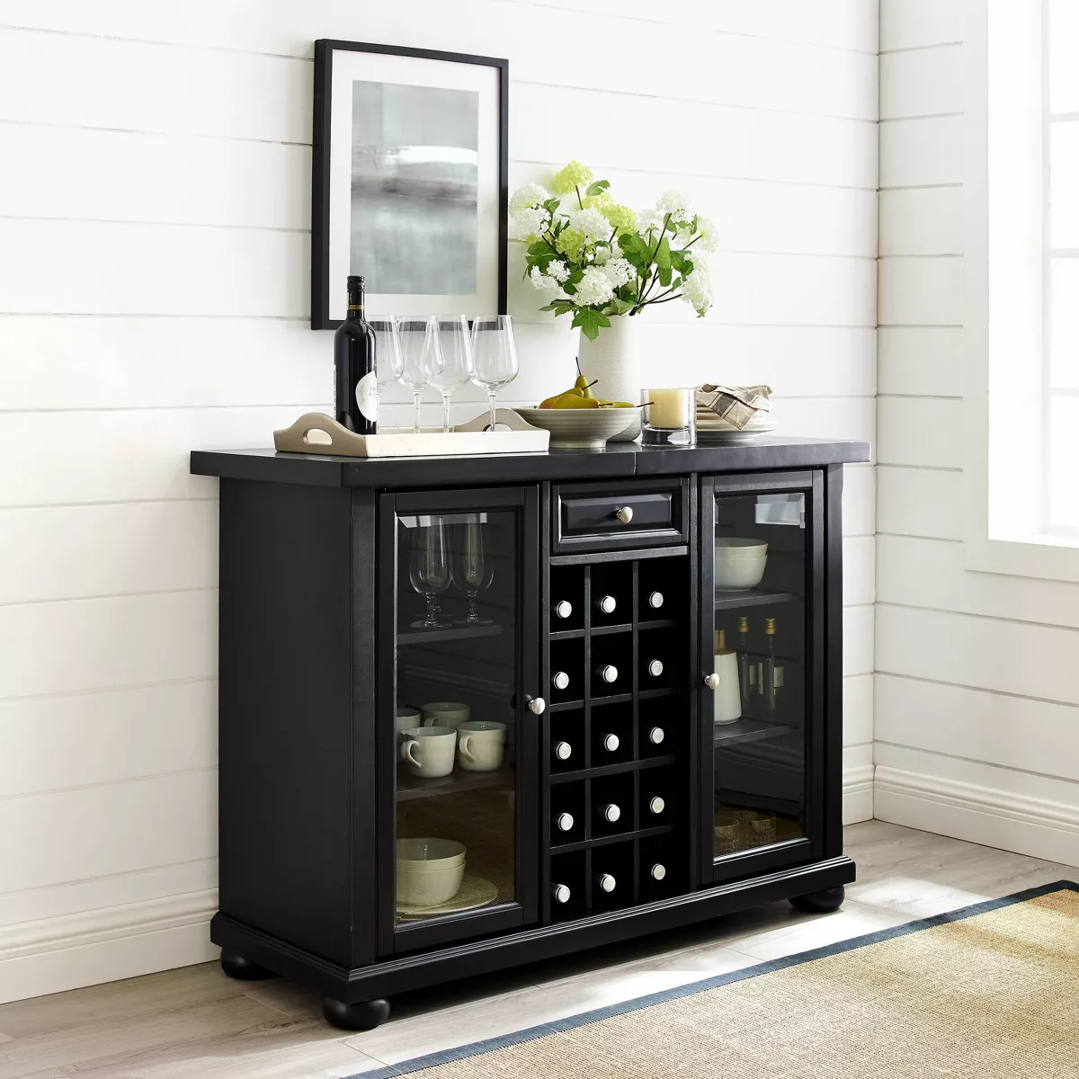 Alexandria Sliding Top Bar Cabinet Black - Crosley