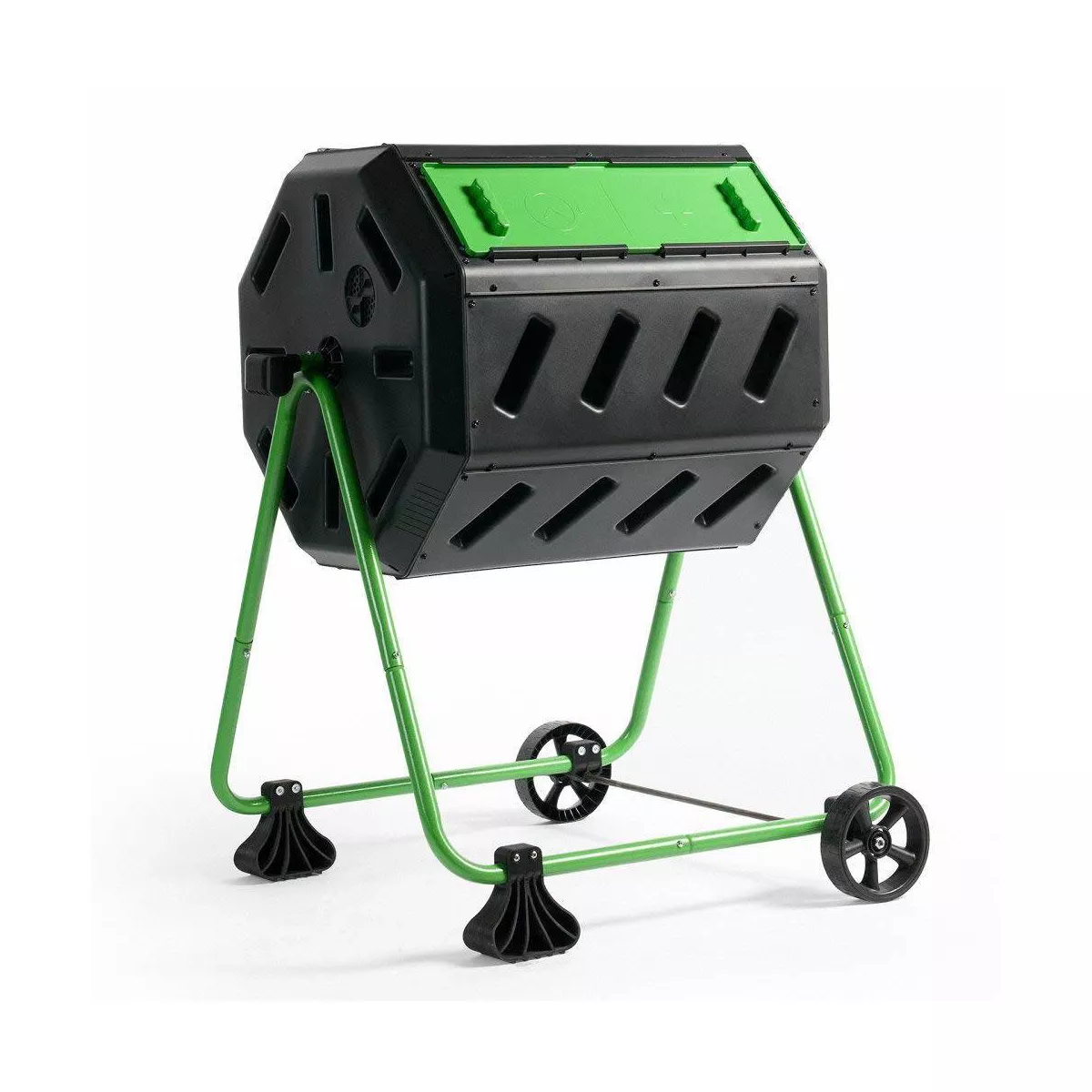 FCMP Outdoor 37 Gallon Dual Chamber Quick Curing Compost Tumbler Bin for Soil