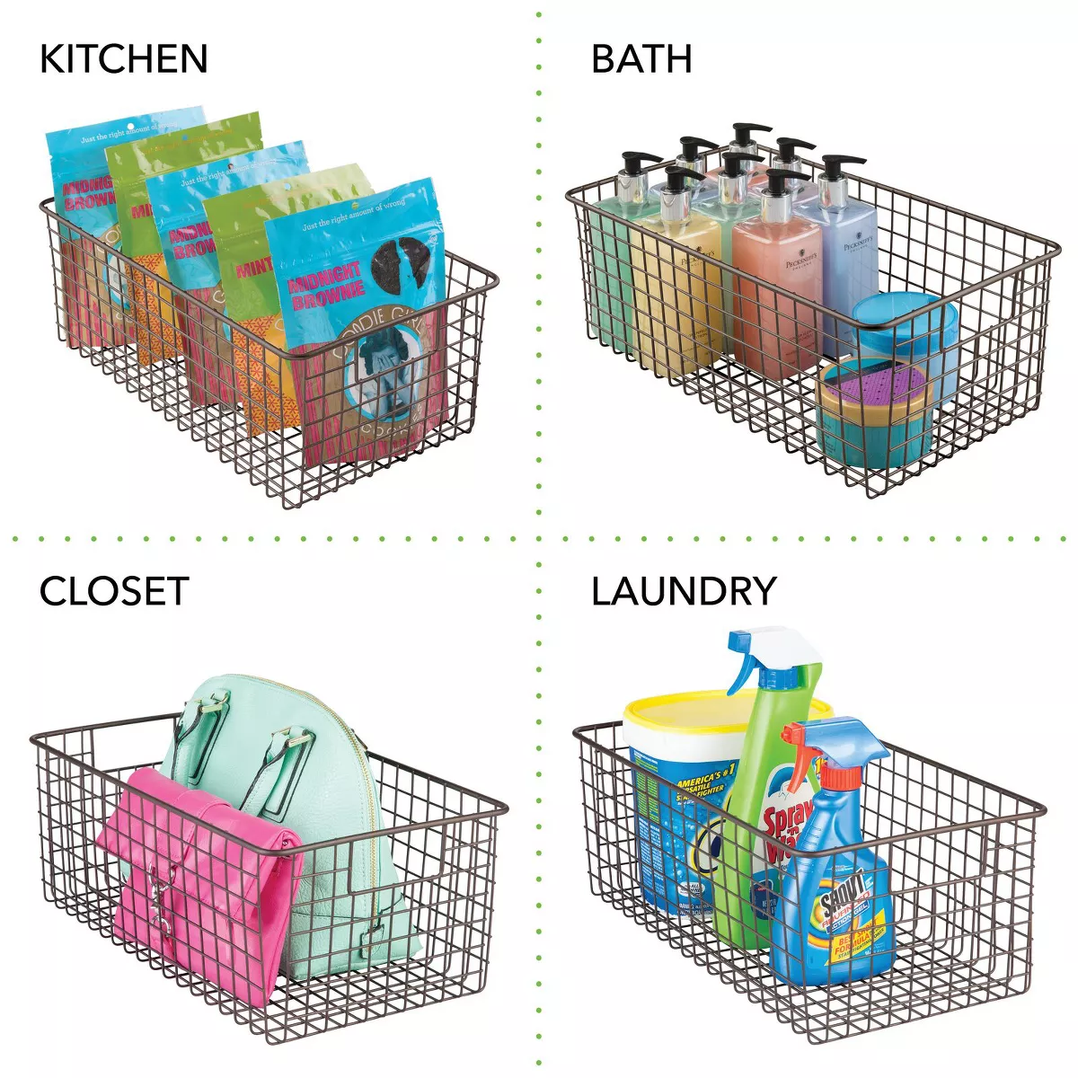 mDesign Metal Bathroom Storage Organizer Basket, 8 Pack - Bronze