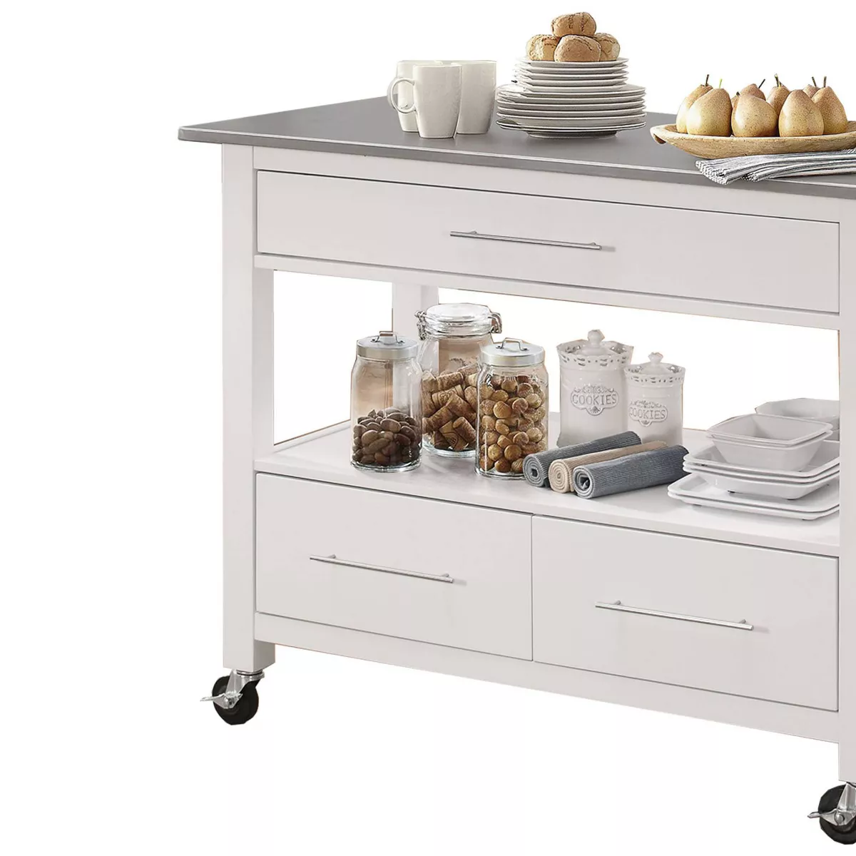 Kitchen Cart With Stainless Steel Top Gray/White - Benzara