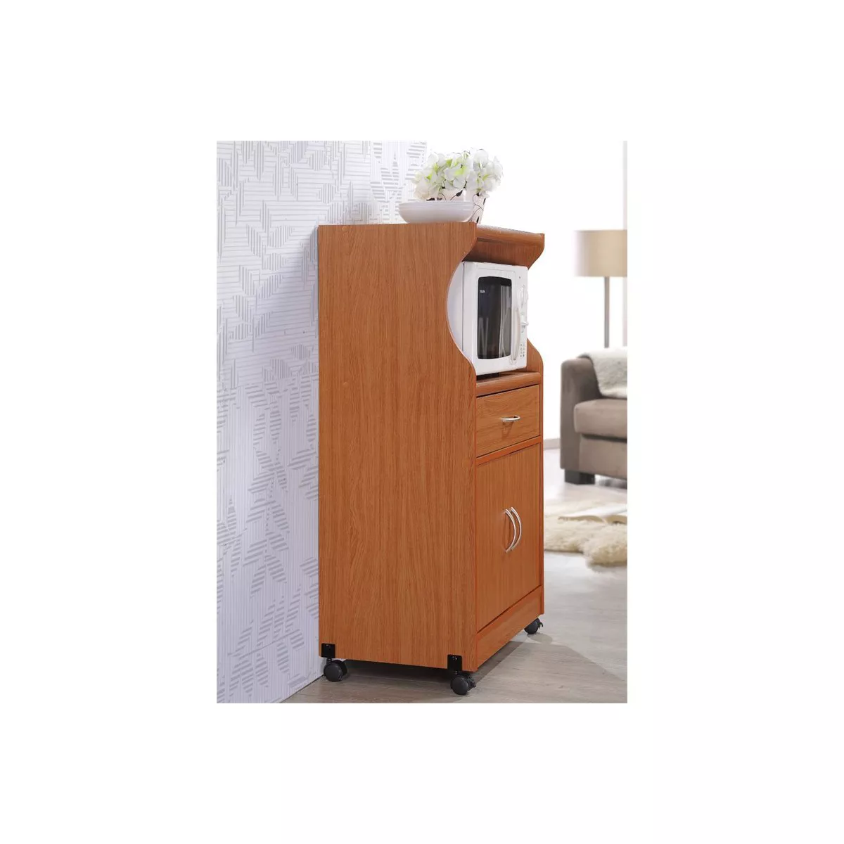Microwave Kitchen Cart in Cherry - Hodedah