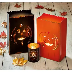 tag Pumpkin Luminary Assortment Of 2 Laser Cut Design Tealight Candle Holder Halloween