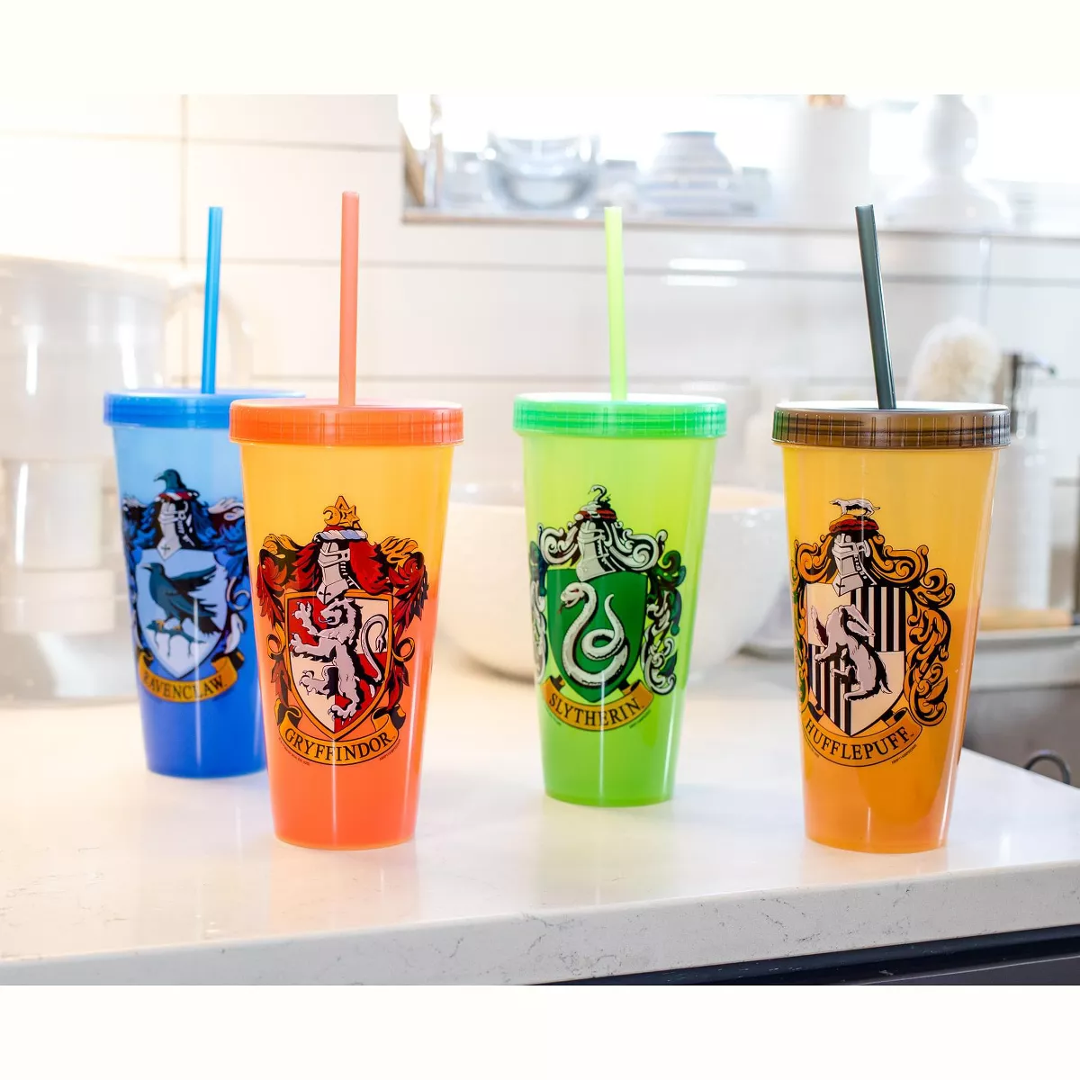 Silver Buffalo Harry Potter Hogwarts Houses Color-Changing Plastic Tumblers | Set Of 4