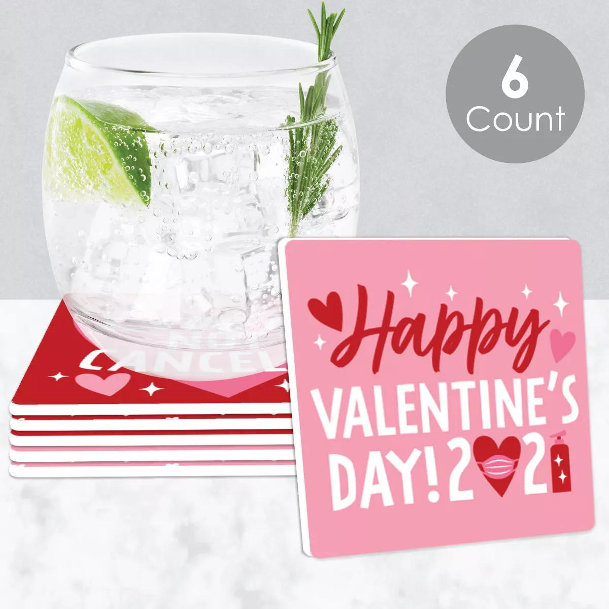Big Dot of Happiness Quarantine Valentine - Funny 2021 Valentine's Day Party Decorations - Drink Coasters - Set of 6