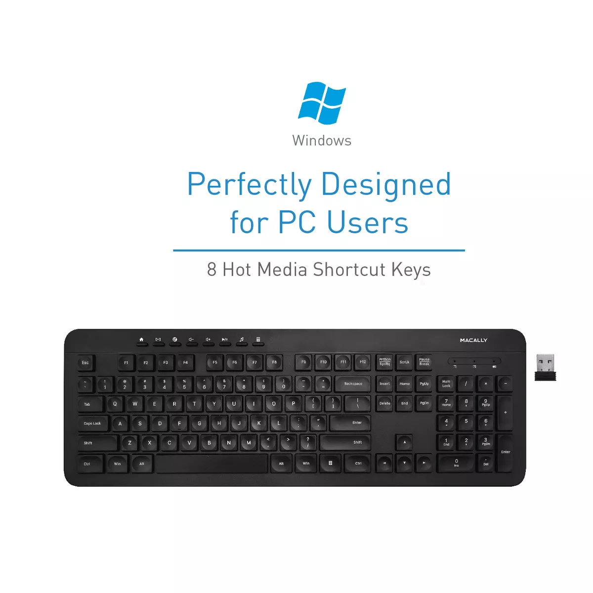 Macally RF Wireless Ergonomic 104 Key Computer Keyboard