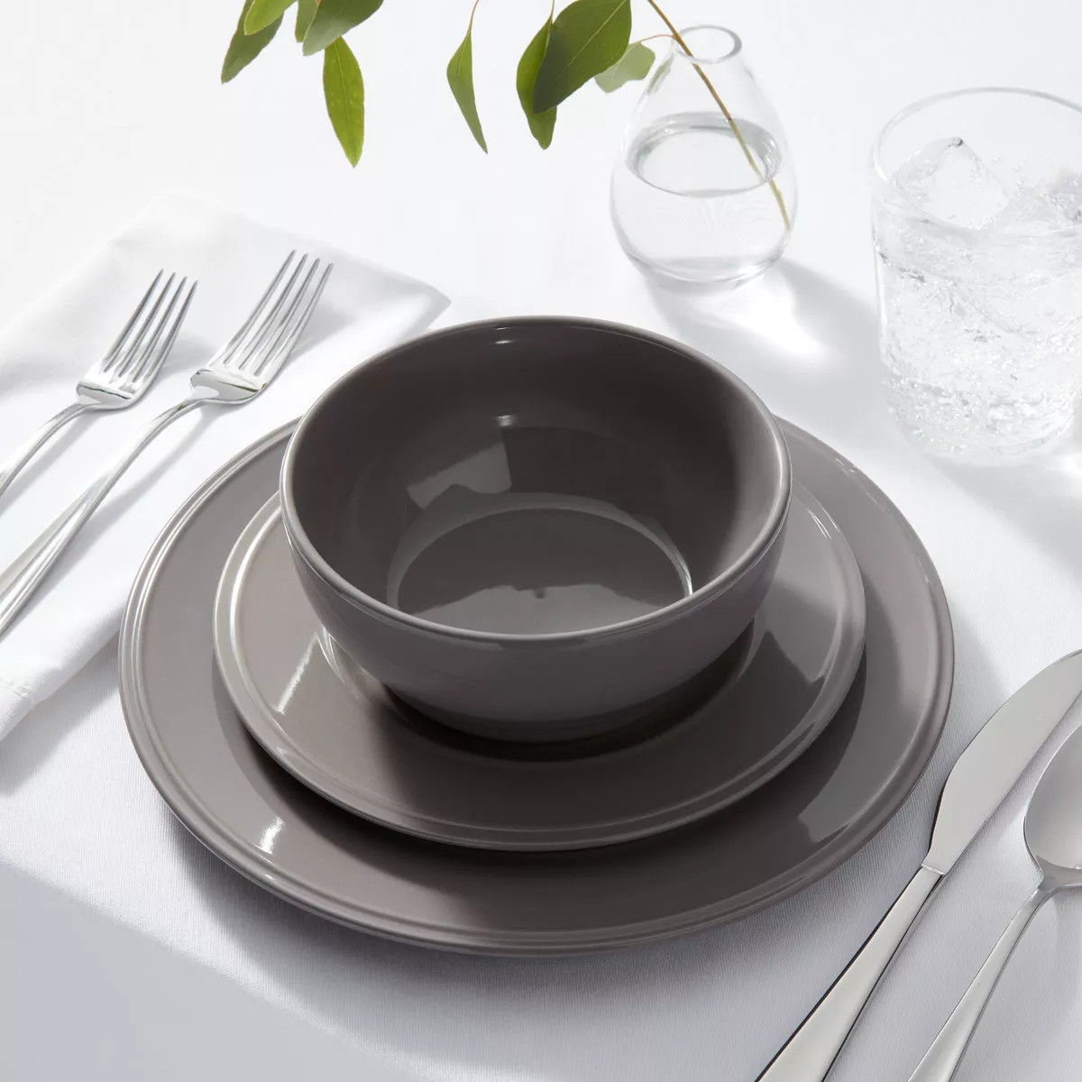 12pc Stoneware Everyday Dinnerware Set Gray - Threshold™