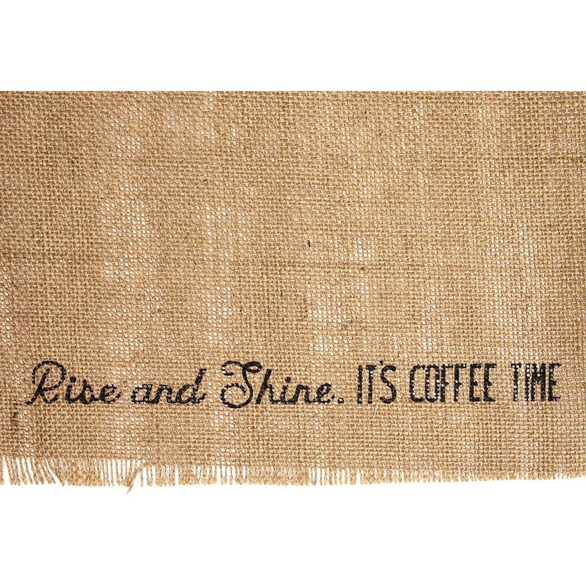 Brown Woven Burlap Table Placemats “Rise and Shine It's Coffee Time” Dining Table Mat for Kitchen Party Decor (17.7 x 13.8 in)