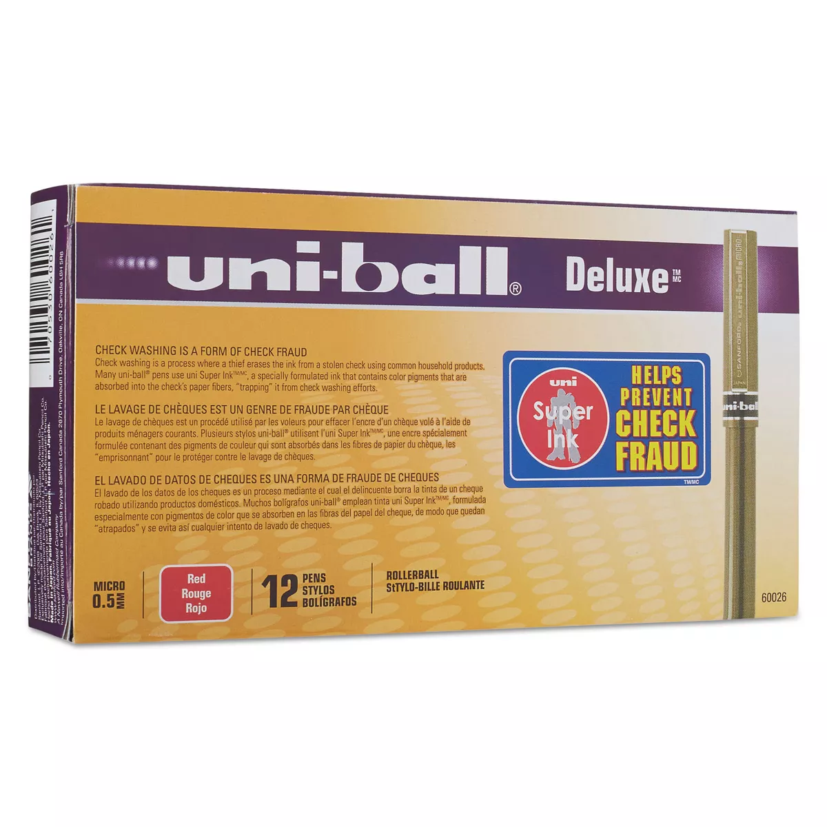 uni-ball Stick Roller Ball Pen Micro 0.5mm Red Ink Metallic Gray Barrel Stand 60026