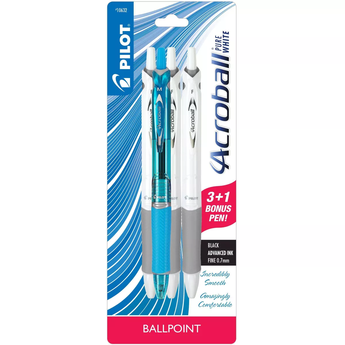 Pilot 3ct Acroball PureWhite Advanced Ink Ballpoint Pens Fine Point 0.7mm Black