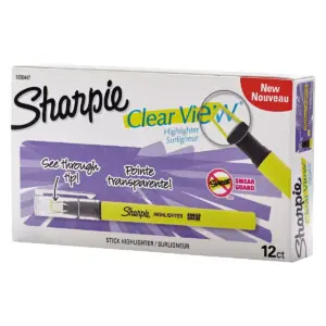 Sharpie Clearview Pen-Style Highlighter Fine Chisel Tip Fluorescent Yellow Ink Dozen 1950447