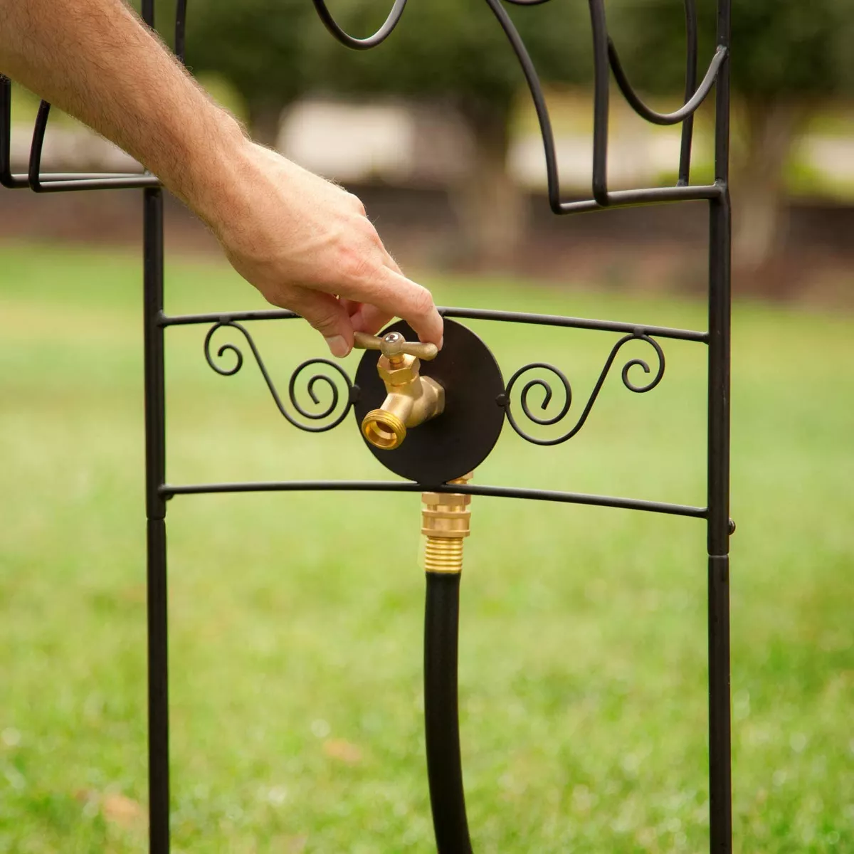 Liberty Garden 640-KD Outdoor Carrington Decorative Steel Lawn Backyard Hose Holder Stand for 125 Feet of 5/8 Inch Thick Hose with Bib, Black