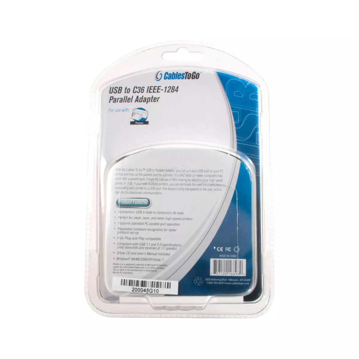 C2G 6ft USB to C36 Parallel Printer Adapter Cable - Category 6 for Network Device - 500 ft - Bare Wire - Bare Wire - Gray
