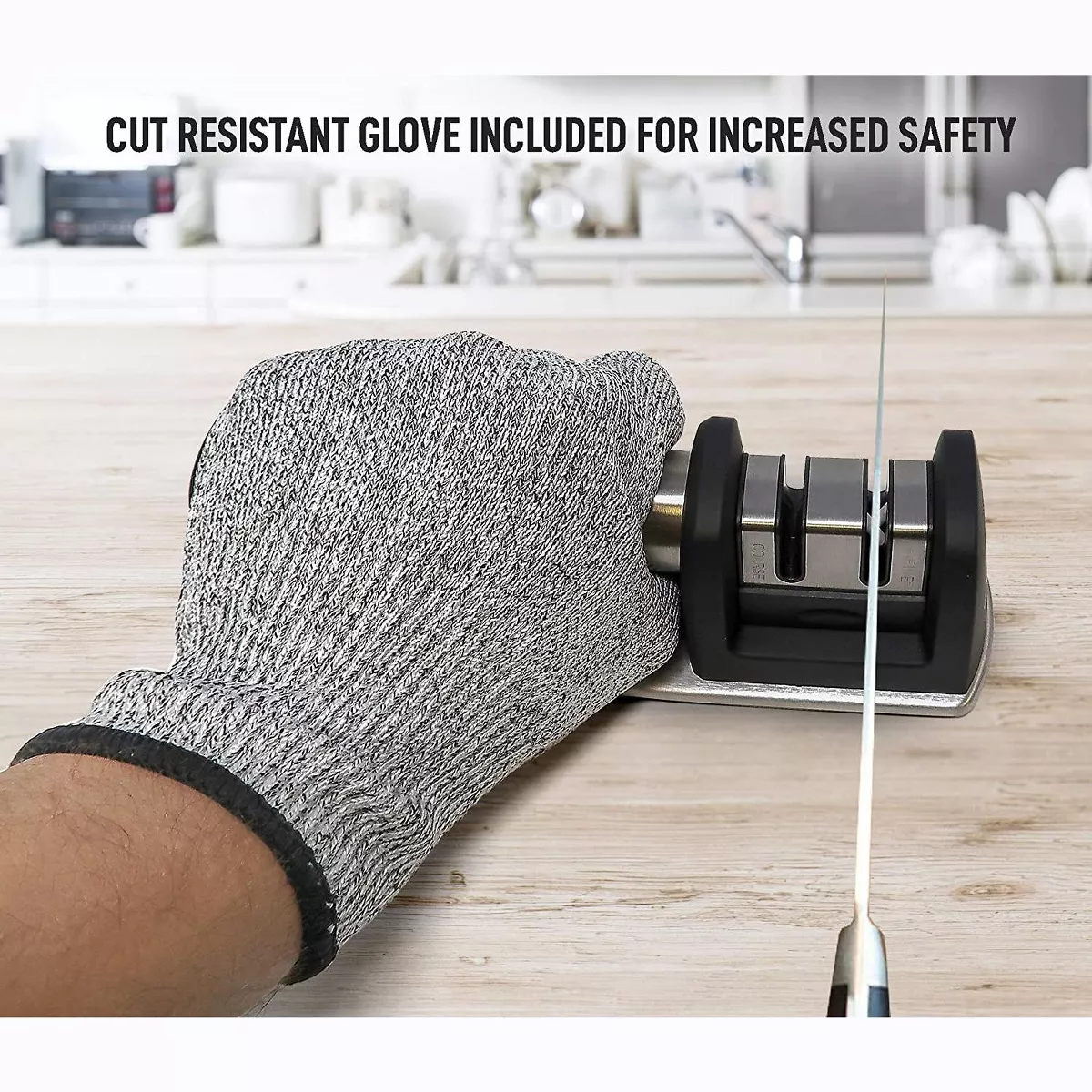 Zulay Kitchen Knife Sharpener with Glove - 2 Stage