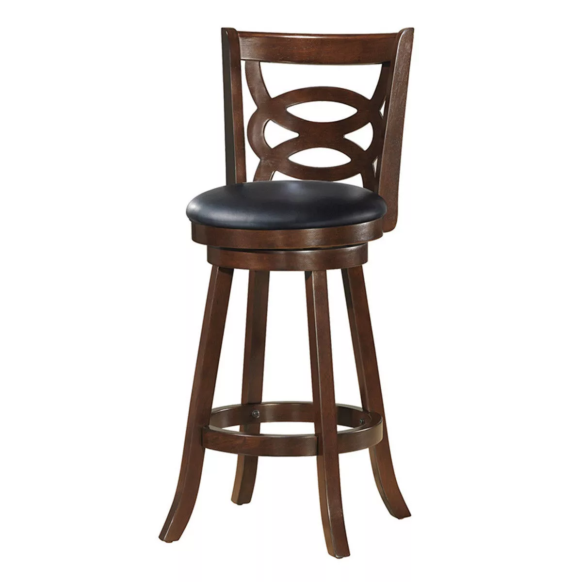 Costway Swivel Stool 29'' Bar Height Upholstered Seat Rubber Wood Dining Chair Home Kitchen Espresso