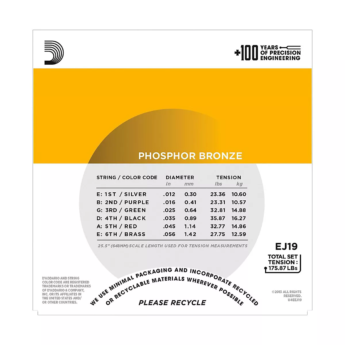 D'Addario EJ19 Phosphor Bronze Bluegrass Medium Light Acoustic Guitar Strings