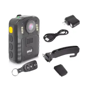 Pyle PPBCM92 Compact Portable 1296p HD Wireless Waterproof Night Vision Police Body Camera with HDMI Interface, Remote Control, and Voice Recording