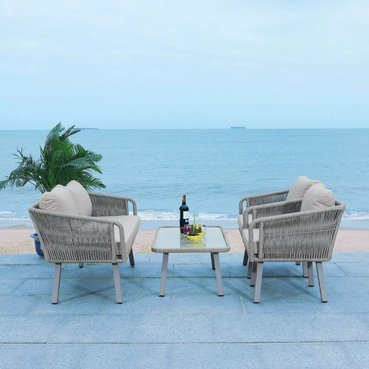 Kerson 4pc Rope Living Set - Gray - Safavieh