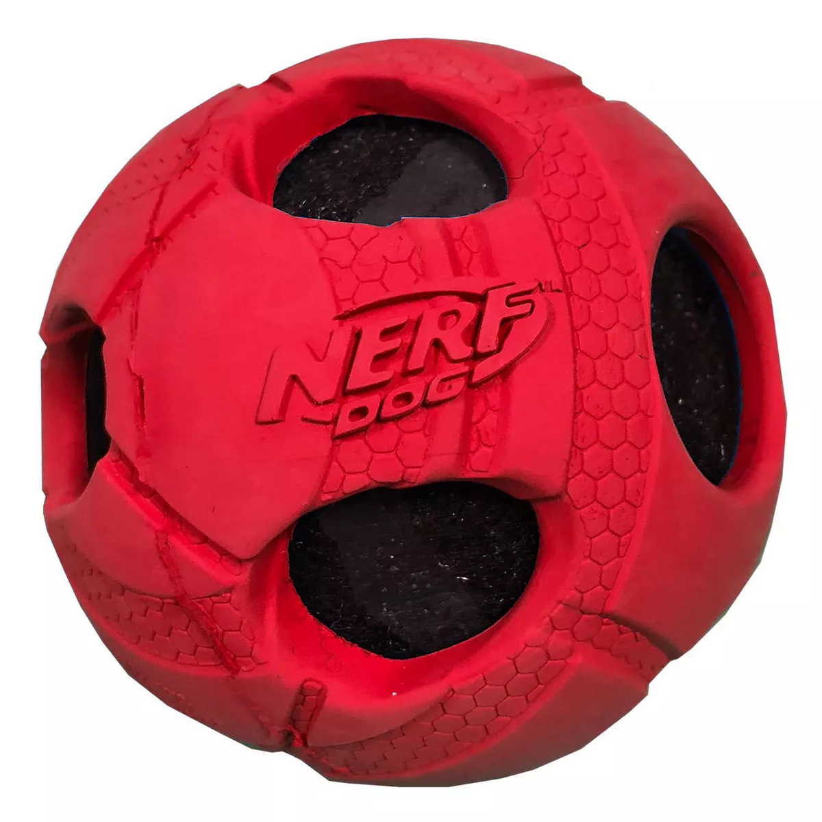 NERF Bash Rubber Wrapped Tennis Ball Dog Toy - Red - 3
