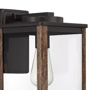 John Timberland Modern Farmhouse Outdoor Wall Light Fixture Dark Bronze Wood Grain 14 1/4