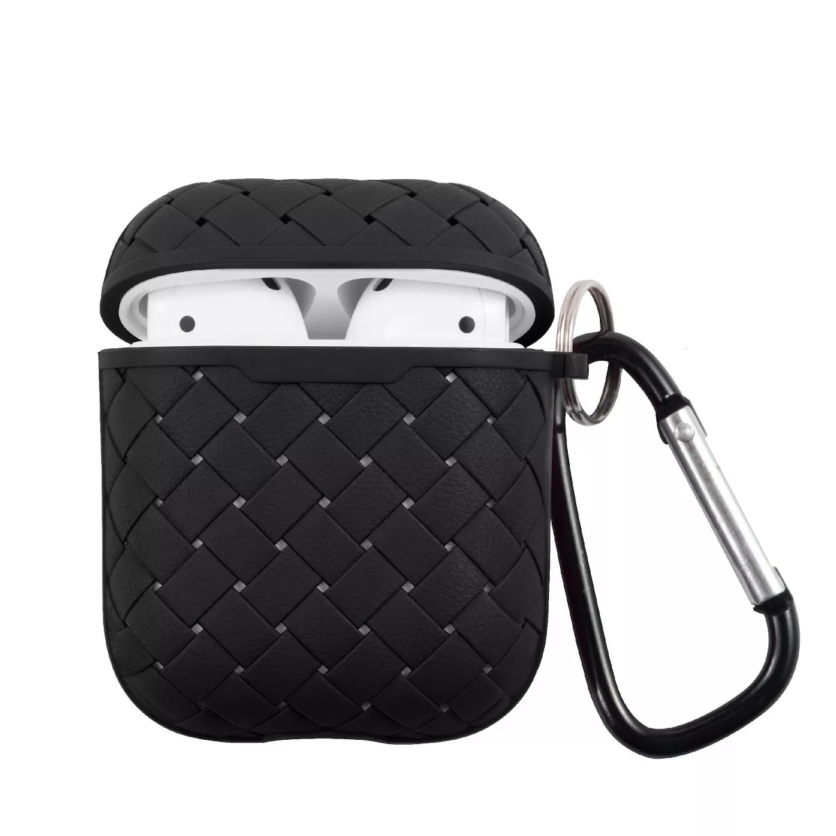 Insten Weave Shape Case For AirPods 1 & 2, Soft TPU Skin Cover with Carabiner, Black