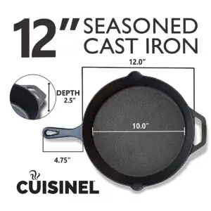 Cuisinel C12606-8-10-12 Indoor Outdoor 6 Inch, 8 Inch, 10 Inch, and 12 Inch Pre Seasoned Cast Iron Skillet Frying Pan Cookware Set with Handle Covers