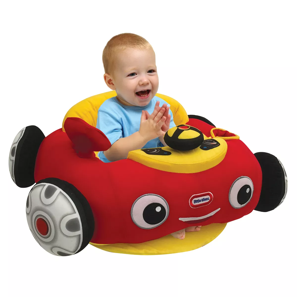 Little Tikes Cozy Coupe Plush Car Baby Toddler Lounger Seat with Working Car Horn, Reflective Side Mirror, and Convenient Cup Holder, Red Car