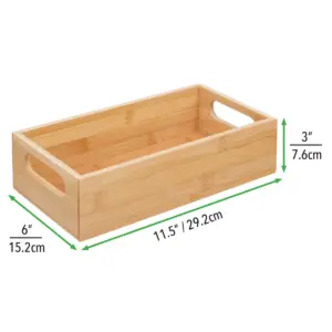 mDesign Bamboo Wood Storage Bin with Handles, 32 Labels, Set of 5 - Natural