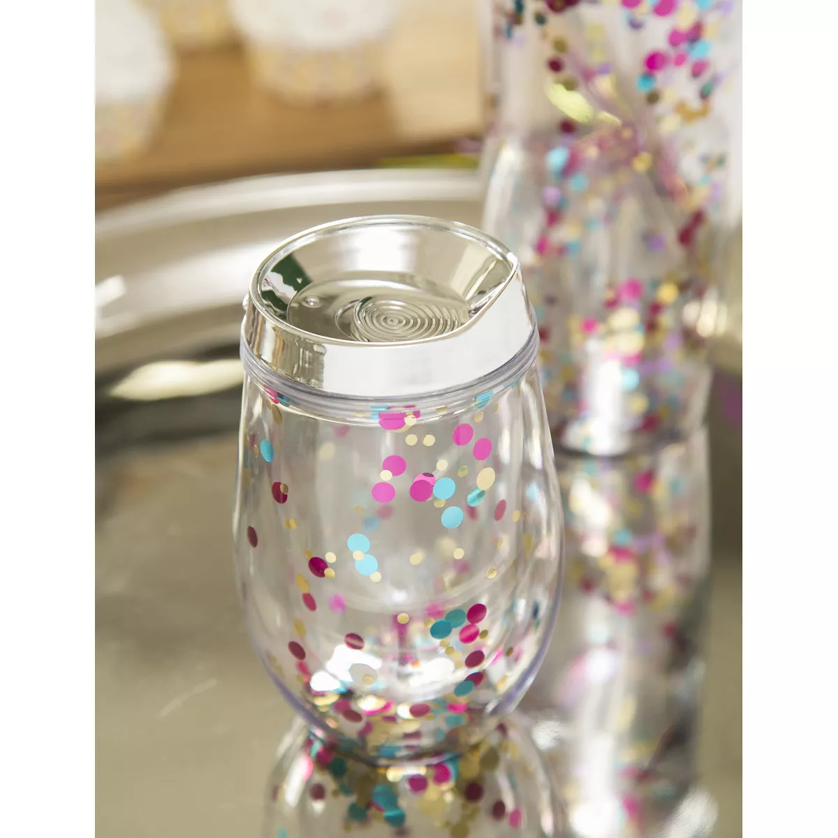 Evergreen Cypress Home Beautiful Glitter Acrylic Travel Cup with Lid Gift Set - 7 x 4 x 4 Inches Homegoods and Accessories for Every Space