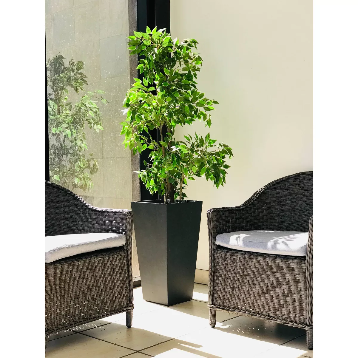 24.4" Kante Lightweight Modern Tapered Concrete Rectangular Planter Charcoal Black - Rosemead Home & Garden, Inc.