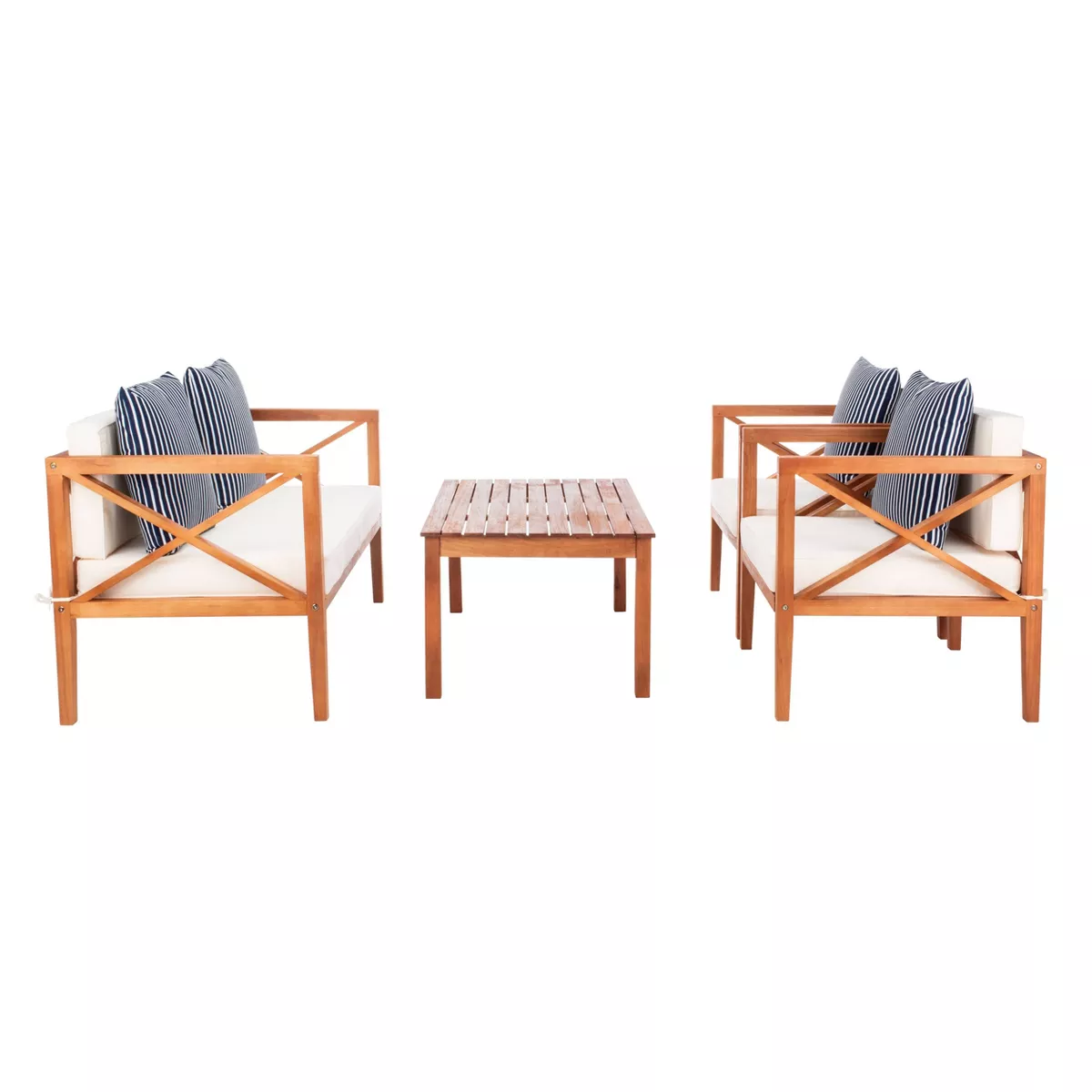 Nunzio 4pc Living Set with Accent Pillows - Natural/Beige/Navy - Safavieh