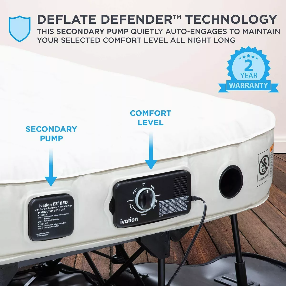 Ivation EZ-Bed 7 in. Thick Twin Size Legs Air Mattress with Inflatable Deflate Defender