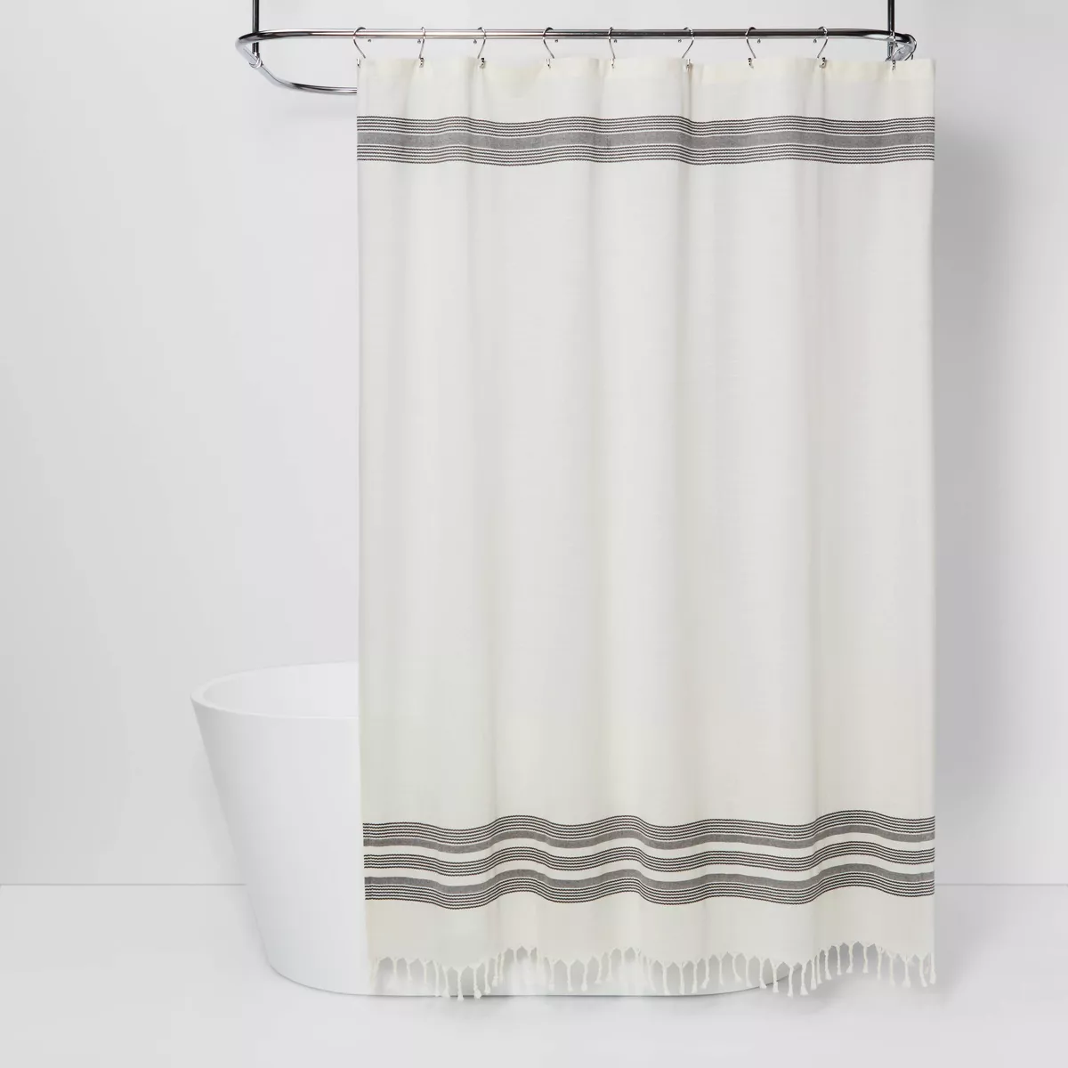 Striped Fringe Shower Curtain Off-White - Threshold™