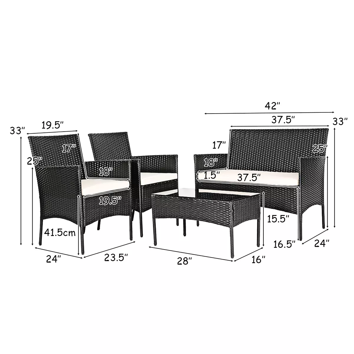 Costway 4PCS Patio Rattan Furniture Set Cushioned Sofa Coffee Table Backyard Porch