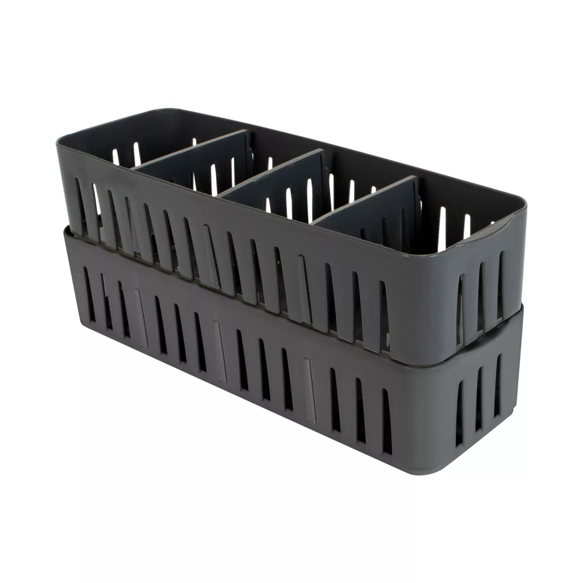 Simplify Slim Stackable Organizer Bin with Adjustable Dividers Gray