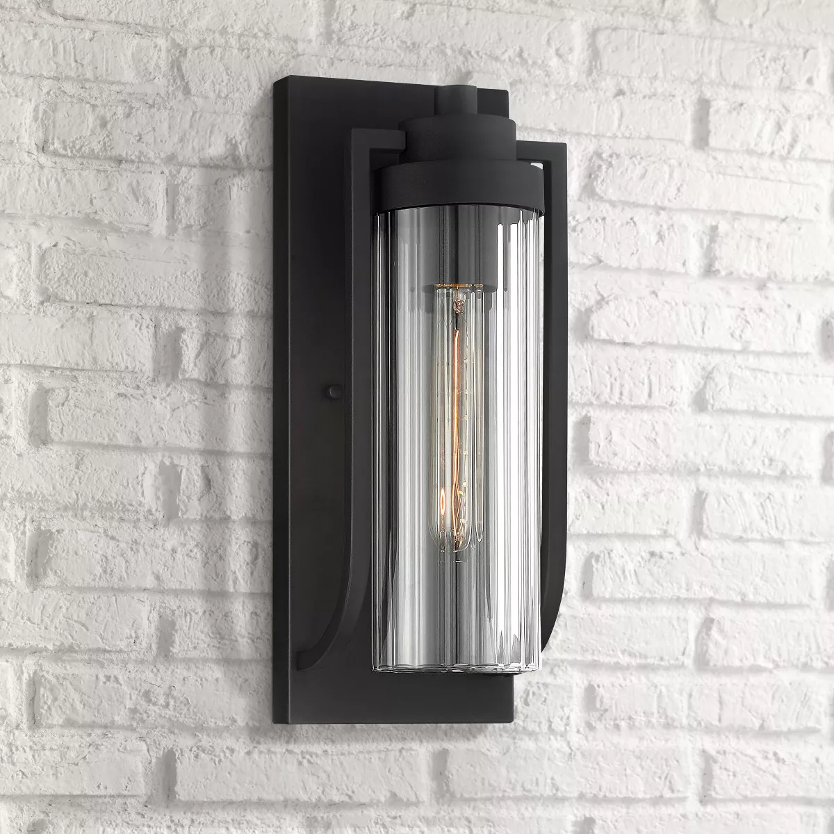 Possini Euro Design Modern Outdoor Wall Light Fixture Textured Black 15 1/2