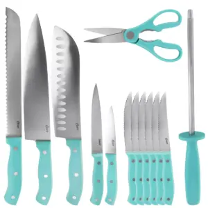 Oster Evansville 14 Piece Stainless Steel Cutlery Set in Light Blue