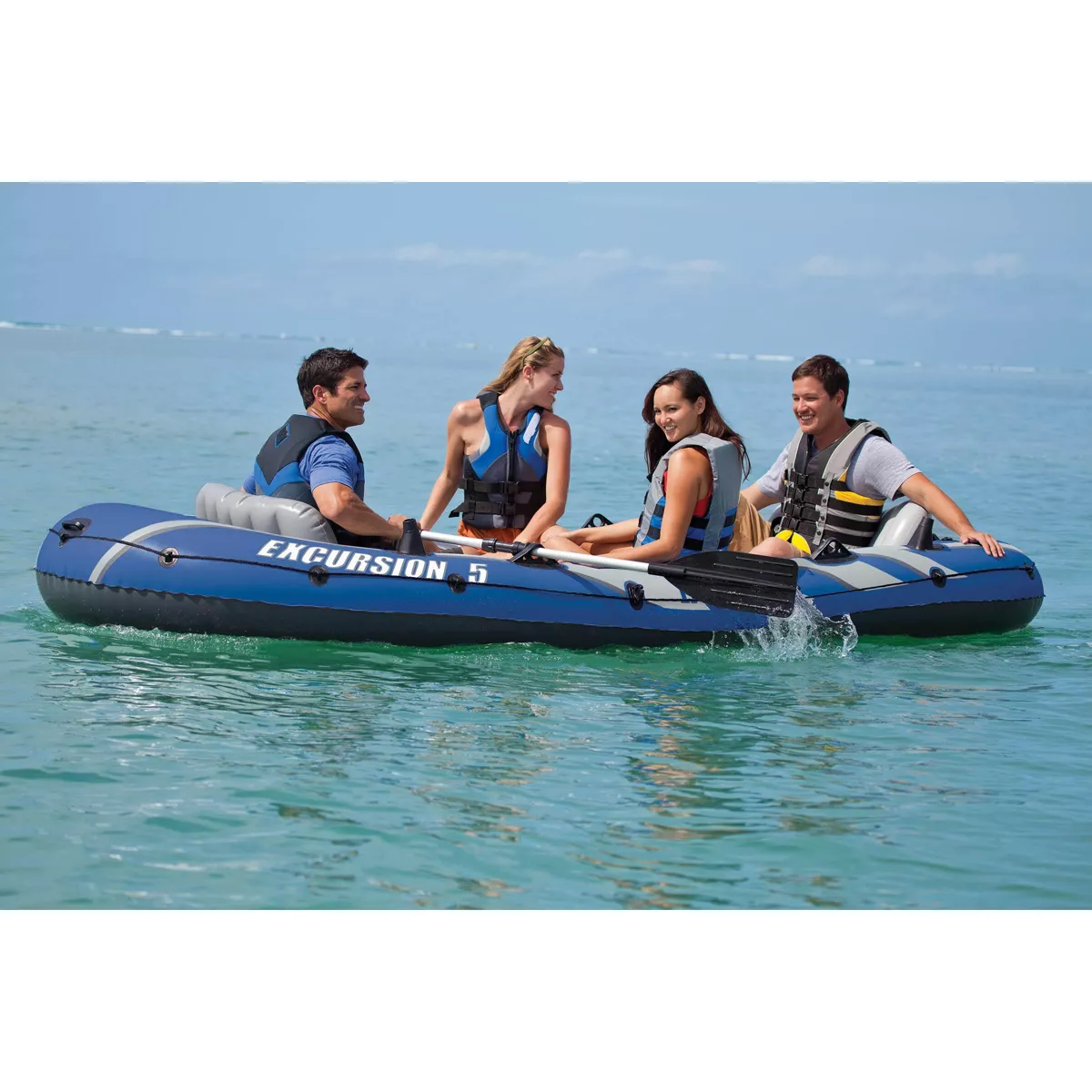 Intex Excursion 5 Inflatable Boat Set & 2 Transom Mount 8 Speed Trolling Motors