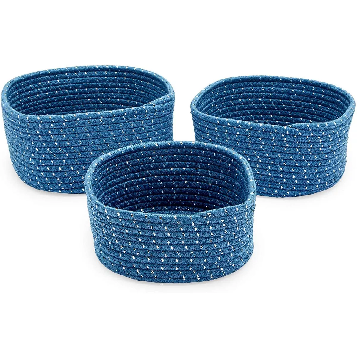 Farmlyn Creek 3-Pack Round Cotton Woven Baskets for Storage, Blue Home Organizers (3 Sizes)