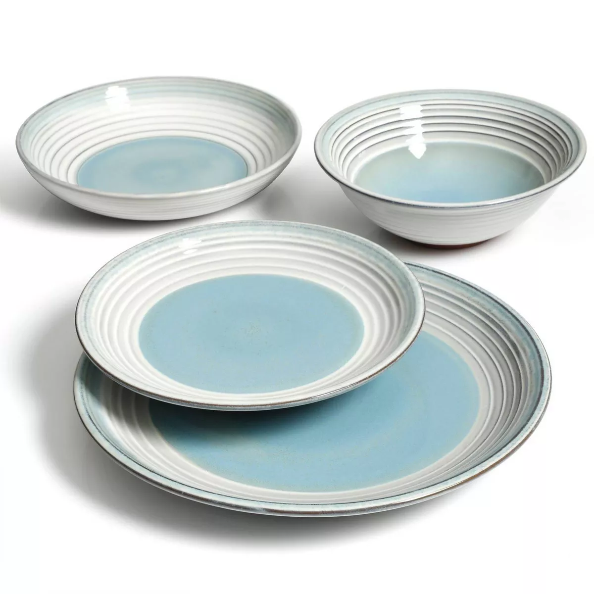 Gibson Elite 16pc Terracotta Sunbreeze Double Bowl Dinnerware Set Blue