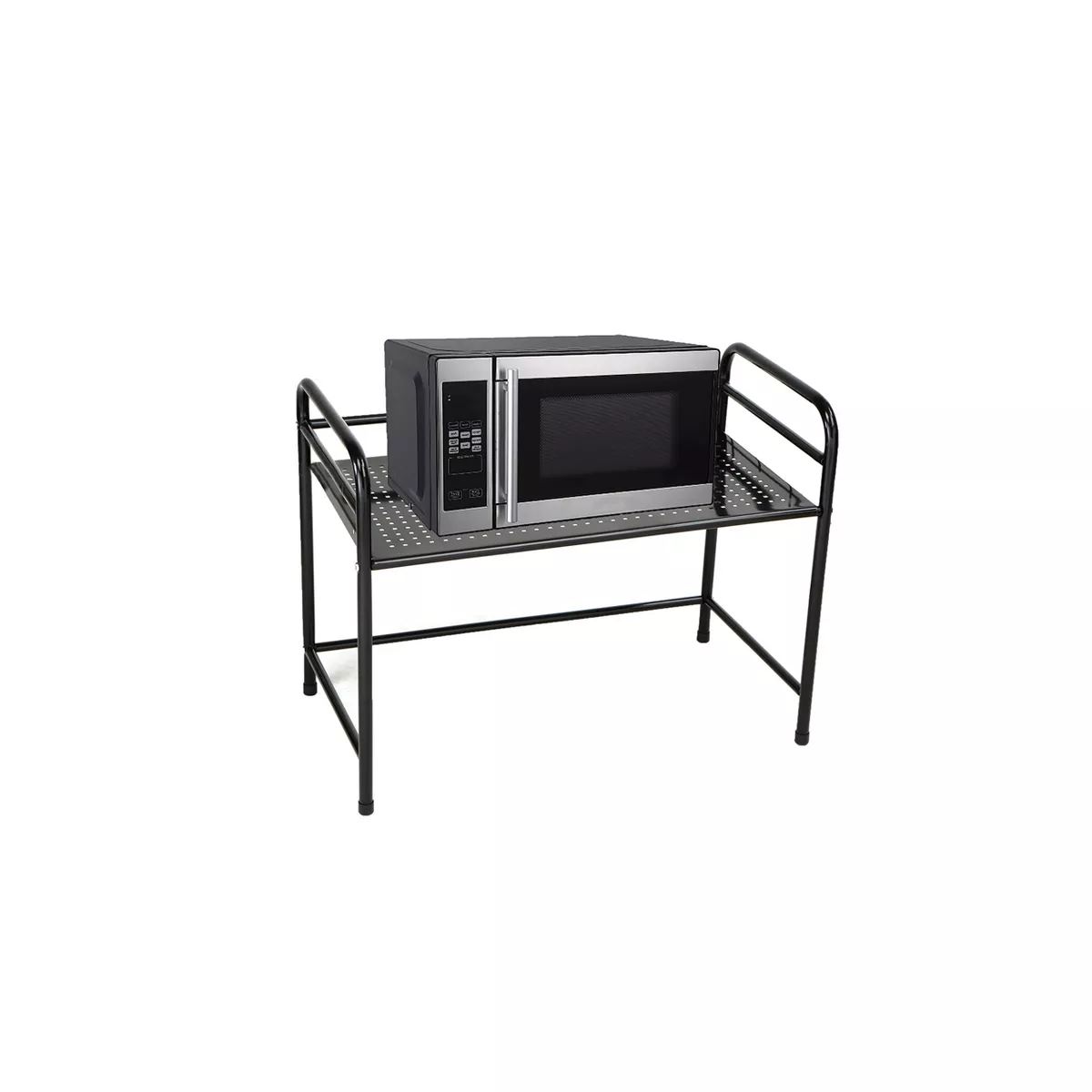 MIND READER Metal Rack Utility Shelf and Microwave Stand with Hooks on the Side (BLACK)