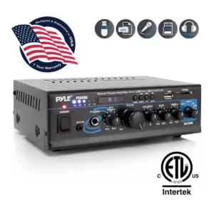 Pyle PTAA55 2 x 120 Watt Compact Wireless Bluetooth Home Audio 2 Channel Mixer Amplifier Stereo Receiver Sound System with Mic/Aux/USB/SD Input